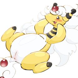 1:1 absurd_res aka_leopard ampharos anthro blush female genitals hi_res looking_at_viewer mega_ampharos mega_evolution nintendo pokémon_(species) pokemon pokemon_(species) pussy simple_background solo spread_legs spreading video_games white_background white_body yellow_body