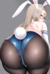 1girls ai_generated ass ass_focus asuna_(blue_archive) asuna_(bunny)_(blue_archive) asuna_(bunny_girl)_(blue_archive) back_view bare_shoulders big_ass blonde_hair blue_archive blue_eyes blush breasts bunny_ears bunny_girl bunny_tail bunnysuit facing_away female female_only gloves hi_res high_resolution highres huge_ass large_ass leggings legwear leotard long_hair looking_at_viewer nai_diffusion novelai playboy_bunny solo stable_diffusion