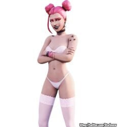 1girls 3d arms_crossed blender bra bracelet bracelets breasts choker collar ear_piercing earrings female female_focus female_only fortnite haze_(fortnite) legwear light-skinned_female light_skin looking_at_viewer panties pink_eyes pink_hair pose posing presenting seductive seductive_smile simple_background small_breasts smile smiling smiling_at_viewer solo starinww surf_witch_(fortnite) tattoo tattoos thigh_highs underwear watermark white_bra white_panties white_stockings