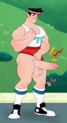 1boy balls big_balls big_penis boner daddy erection gay headband male male_only muscles penis penis_out powerpuff_girls professor_utonium scruffley shorts solo solo_male tank_top