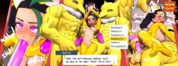 1girls 2boys 2pokemon anal blowjob breeding_request costume cowgirl_position cum cum_in_pussy cum_inside cum_on_face dominica9 double_penetration english_text fellatio female forced hypno hypnosis hypnotized impregnation_request larger_male male_pokemon/female_human mmf_threesome muscular muscular_male nemona_(pokemon) penis phone_screen pink_penis pokemon pokemon_(species) pokemon_sv pokephilia restrained_arms scared threesome vaginal_penetration yellow_body