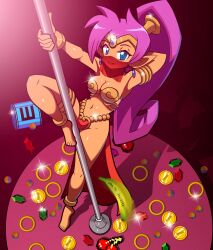 1girls barefoot belly_dancer belly_dancer_outfit blue_eyes characwarrior dancer dancer_outfit dancer_shantae dancing female female_only genie harem_outfit long_hair looking_at_viewer metal_bikini phone_number pointy_ears ponytail purple_hair shantae shantae_(character) smooth_skin solo stripper stripper_pole tiara veil