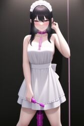 1girls ai_generated black_hair blush collar girl hair horny horny_female long_hair maid_outfit nai_diffusion original pink_sex_toy sex_toy stable_diffusion