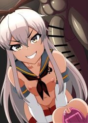 1girls 2boys big_penis censored chastity chastity_cage cheating cheating_female cuckold cuckold_pov dark-skinned_male dark_skin interracial isonamimagamo kantai_collection looking_at_viewer male malesub netorare ntr penis_size_difference pov queen_of_spades shimakaze_(kantai_collection) small_penis small_penis_humiliation