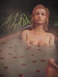 1girls 2022 3d aes_sedai bath bathing breasts closed_eyes curly_hair elayne_trakand elisanetishar female female_only golden_hair nude nude_female solo solo_female steam wheel_of_time