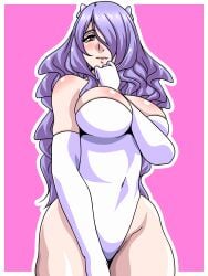 1girls alternate_costume between_breasts breasts camilla_(fire_emblem) cleavage elbow_gloves female female_only fire_emblem fire_emblem_fates gloves hair_over_one_eye inabakun00 large_breasts leotard long_hair nintendo pink_eyes purple_hair smile solo very_long_hair