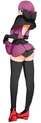 ass ass_focus back_cutout black_legwear black_panties clothed clothed_female glasses kohi looking_back miniskirt nintendo panties panties_visible pokemon pokemon_bw purple_hair round_ass shauntal_(pokemon) shoes skirt thighhighs visible_panties