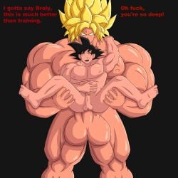 blonde_hair broly broly_(dragon_ball_super) dragon_ball dragon_ball_super dragon_ball_super_broly gay huge_balls huge_cock hyper_penis imafrnin legendary_super_saiyan male male/male male_only muscles saiyan size_difference son_goku super_saiyan yaoi