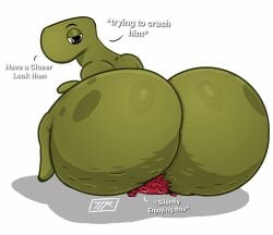 ambiguous_gender ass_bigger_than_head big_ass big_butt bongo_(character) bongo_(series) bonguitoweon bubble_butt cellulite crushed_by_ass crushing dialog dialogue digital_media_(artwork) dinosaur enjoying green_skin hi_res highres huge_ass kojo_(ttherandom) kojoarts large_ass looking_down naughtypaw_(artist) no_humans owo pointing_at_object quadruped red_skin secretly_loves_it sitting_on_person size_difference spots_(marking) text ttherandom tthrandom tthrandom_rp unfazed white_background wide_hips