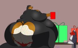 absurd_res andrewthewolf2018 anthro ass belly belly_overhang belly_scales between_cheeks between_thighs big_butt black_body brown_body brown_furniture cake cake_on_head cake_sitting canid canine canis closed_eyes container cup dessert domestic_dog duo embrace evil_face facesitting fat fat_ass fat_fetish food food_fetish food_play fur geno_(genowolf1982) genowolf1982 geyser_(genowolf1982) gift grabbing_object grey_body grey_fur group happy head_on_butt hi_res huge_butt huge_hips huge_thighs hyaenid hybrid looking_at_another looking_back looking_down looking_pleasured male male/male mammal mastiff molosser moobs morbidly_obese morbidly_obese_anthro morbidly_obese_male motion_lines multicolored_body multicolored_fur muscular muscular_anthro muscular_male obese obese_anthro obese_male overweight overweight_anthro overweight_male red_body red_fur rottweiler scales sitting sitting_on_another size_difference slice_of_cake smile spots spotted_body spotted_fur spotted_hyena tablet thick_thighs trio two_tone_body two_tone_fur wide_hips wolf wolfdog