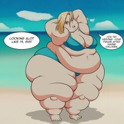 android android_18 bbw beach belly big_belly blonde_hair blue_swimsuit chubby chubby_female cyborg dragon_ball dragon_ball_z expansion fat fat_fetish fat_legs fat_woman fetish gut hips legs morbidly_obese obese obese_female ocean overweight overweight_female roxas617 ssbbw swimsuit thick_thighs thighs thunder_thighs weight_gain wide_hips