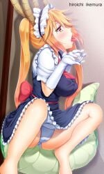 dragon_girl ikemura_hiroichi maid miss_kobayashi's_dragon_maid orange_eyes panties squatting tohru_(dragon_maid)