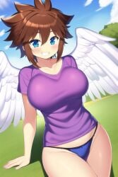 ai_generated angel angel_wings blue_eyes brown_hair female genderswap_(mtf) kid_icarus kid_icarus_uprising nai_diffusion nintendo pit pit_(kid_icarus) rule_63 stable_diffusion