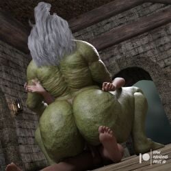 3d 3d_(artwork) ass belly big_ass big_breasts breasts daz3d daz_3d daz_studio dominant_female domination female green_skin large_ass large_breasts lowhangingfruit3d_(artist) male male/female mature_female muscle muscles muscular muscular_female nude old older_female orc orc_female penis pointy_ears rape sex vulta_(lhf3d) watermark