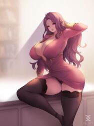 1girls big_breasts breasts cleavage clothing female female_only hair huge_breasts lace lace-trimmed_panties lace-trimmed_thighhighs lace_trim last_origin lemonade_alpha lips long_hair mature mature_female mature_woman mole mole_under_eye purple_hair solo solo_female thick_thighs thighhighs thighs toriseru_(thesuperhero)