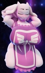 3d 3d_(artwork) adjusting_hair anthro apron breasts closed_eyes female fur furry furry_only hair hi_res hips huge_ass huge_breasts huge_butt huge_thighs junkron kneeling milf pinup pose purple_background relaxed relaxing smile solo space space_background thick_ass thick_hips thick_legs thick_thighs toriel tutori_(under(her)tail) under(her)tail undertale undertale_(series) venus_body voluptuous voluptuous_female