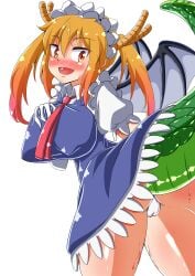 1girls big_ass big_breasts blonde_hair buuta_(densya101) dragon_girl dragon_horns dragon_tail female light-skinned_female maid maid_headdress maid_uniform miss_kobayashi's_dragon_maid monster_girl orange_eyes slit_pupils tohru_(dragon_maid) twintails