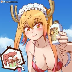 2girls beach big_breasts cleavage female female_only miss_kobayashi's_dragon_maid pablocomics sunscreen tagme tohru_(dragon_maid) yuri