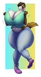 1girls anthro ass avian avian_humanoid bird blue_eyes breast breast_press breast_squeeze brown_fur brown_hair chubby chubby_female cleavage clock-face female female_focus female_only furry hips large_breasts midriff owl thick_thighs thighs vivian_(mr-snacks) white_fur