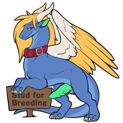 1:1 alpha_channel blue_body collar dragon feathered_wings feathers genitals horn knot male mane penis solo symrea telegram_sticker wings yellow_eyes