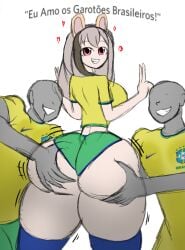 1girls 2022_fifa_world_cup 2boys anon ass ass_bigger_than_head ass_bigger_than_torso ass_grab ass_squeeze big_ass big_breasts big_butt blue_legwear blue_thighhighs bottom_heavy brazil breasts bubble_ass bubble_butt curvy curvy_body curvy_female curvy_figure doctordrawnass fat_ass female fifa football football_uniform grabbing grabbing_ass green_panties grey_hair heart huge_ass indie_virtual_youtuber kirara_mimi large_ass legwear looking_at_viewer looking_back male panties peace_sign pink_eyes portuguese_text shirt sideboob smile smiling smiling_at_viewer soccer soccer_uniform squeezing squeezing_butt text thick thick_ass thick_hips thick_thighs thigh_highs thighhighs thighs translated uniform v virtual_youtuber vtuber wide_hips world_cup yellow_shirt youtube youtuber