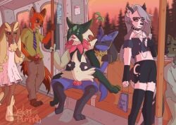 absurd_res anthro being_watched bodily_fluids bottomwear canid canid_demon canine canis casual_nudity casual_sex clothed clothing collar crop_top crossover cum demon detailed_background disney dreamworks dress eastern_and_western_character female flat_chest fox generation_4_pokemon generation_9_pokemon genital_fluids genitals group headphones hellhound helluva_boss hi_res knot legwear looking_at_another loona_(helluva_boss) lopunny lucario male male/female mammal masturbation meowscarada mr._wolf_(the_bad_guys) navel nekopumpkin nick_wilde nintendo nude on_lap open_mouth penetration penile penile_penetration penis penis_in_pussy phone pokémon_(species) pokemon pokemon_(species) pokemon_sv precum public public_masturbation public_sex public_transportation pussy pussy_juice sex shaded shirt shorts sitting_on_lap spread_legs spreading stockings sunset the_bad_guys thigh_highs tongue tongue_out topwear train vaginal_penetration vehicle video_games watching wolf zootopia