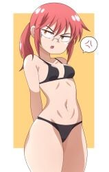 1girls abysswatchers angry bikini breasts female female_only glasses kobayashi light-skinned_female light_skin looking_at_another miss_kobayashi's_dragon_maid orange_eyes red_hair small_breasts solo thick_thighs thighs wide_hips