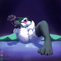 1:1 anthro artist bodily_fluids breasts comission comissions cum ejaculation english_text fan_character felid feline felis female furry genital_fluids genitals hi_res hindpaw mammal masturbation meowscarada pawpads paws pokémon_(species) pokemon pokemon_sv pussy text