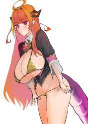 ahoge breasts cleavage dismassd dragon_girl dragon_horns dragon_tail holoforce hololive hololive_japan kiryu_coco long_hair micro_bikini orange_hair partially_clothed virtual_youtuber