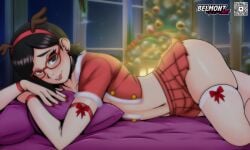 1girls ass ass_focus ass_grab ass_up bare_thighs bed bed_sheet bedding bedroom_eyes belly belly_button belmont bimbo black_eyes black_hair boruto:_naruto_next_generations bracelet bracelets christmas christmas_clothing christmas_outfit christmas_tree crop_top dat_ass ear_piercing earrings glasses hairband hi_res highres holidays indoors jacket jewelry legwear light-skinned_female light_skin lips lipstick makeup miniskirt nail_polish naruto naruto_(series) no_bra on_side open_jacket open_shirt painted_nails pale-skinned_female pale_skin pillow pink_lips pink_lipstick pinup plaid_skirt red_nail_polish red_nails reindeer_antlers sarada_uchiha short_hair short_skirt shounen_jump skimpy skimpy_clothes skirt smile smiling smiling_at_viewer solo solo_female solo_focus stockings thighhighs thighs white_legwear window