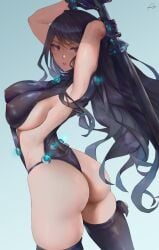 1girls absurd_res absurdres araneesama ass big_ass black_hair breasts bubble_butt cutesexyrobutts_(style) female gantz gantz_suit hips holding_object large_ass large_breasts light-skinned_female light_skin long_hair revealing_clothes shimohira_reika slim_waist thick_thighs thighs useless_clothing weapon wide_hips