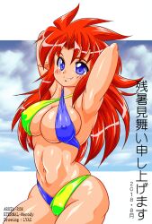 1girls armpits arms_behind_head beach big_breasts bikini blush breasts busty cameltoe cleavage covered_erect_nipples eternal_melody female female_only highres large_breasts legs long_hair looking_at_viewer navel ocean oerba_yun_fang pointy_ears pose posing red_hair sensual sexy_armpits smile solo swimsuit thick_thighs thighs tina_harvel toned water