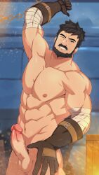 balls bara beard big_penis black_hair boner erection extreme_boner facial_hair fight_boner genshin_impact male male_only mazjojo muscles muscular nude penis solo solo_male sweaty wagner_(genshin_impact)