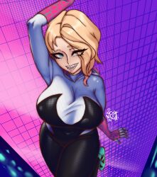 alternate_breast_size blonde_hair eyebrow_piercing female female_only gwen_stacy marvel spider-gwen spider-man:_across_the_spider-verse spider-man_(series) yaki_chun