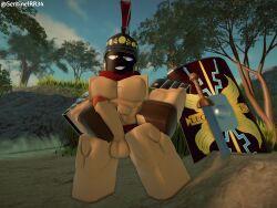 3d armor balls bara briefs gay gloves helmet holding_penis loincloth male male_only masturbation muscles penis roblox robloxian roman scarf sentinelrr34 shield solo sword tagme underwear woods