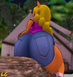 anthro ass_focus ass_grab bandicoot big_ass big_breasts big_butt blonde_hair breasts bubble_ass bubble_butt butt_focus butt_grab clothed clothed_female clothes clothing fat_ass female female_only footwear huge_ass huge_breasts huge_butt jean_shorts large_ass large_breasts lipstick looking_back lwd_cartoonz massive_butt outdoors shorts smiling sneakers tawna_bandicoot teasing teasing_viewer thick_ass tshirt