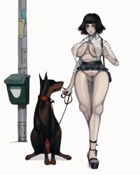 animal_genitalia animal_penis areola big_areola big_breasts biped bottomwear breasts canid canine canine_genitalia canine_penis canis clitoris clothed clothing collar devil_may_cry_4 domestic_dog duo edeny exposed_pussy female feral footwear genitals hair heterochromia hi_res high_heels human imminent_sex lady_(devil_may_cry) leash leash_and_collar leg_tattoo looking_at_viewer male mammal mastiff molosser nipples nude open_clothing open_shirt open_topwear partially_clothed penis pussy rottweiler scar sex shirt skirt solo_focus standing tattoo thigh_tattoo topwear