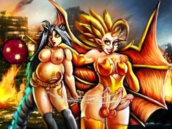 1futa 1girls after_rape after_sex areolae balls big_breasts big_penis black_hair blonde_hair breasts cum cum_in_pussy cum_inside cum_trail defeated defeated_heroine dominant_futanari domination erection evil_grin female femsub futadom futanari ghidorah_(species) godzilla godzilla_(series) humanoid humanoid_penis impregnation kaiju_girls_(webcomic) king_ghidorah light-skinned_female light-skinned_futanari light_skin multi_penis mutantprawn neck_grab nipples nude penis pregnant pregnant_belly pregnant_female queen_ghidorah rape red_eyes size_difference standing tail triphallia wings