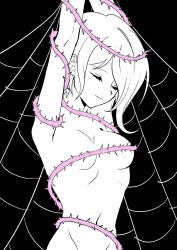 artist_request black_and_white completely_nude convenient_censoring danganronpa danganronpa_v3 female_only spider_web straight_hair thorns toujou_kirumi