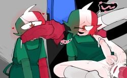 2boys ailewzol anal bigger_dom bigger_penetrating_smaller black_eyes black_pants blue_shirt blush cock_awe cock_worship countryhumans cum cum_in_ass flustered flustered_male gay green_apron green_clothing heart_shape heart_symbol held_down leaking_cum leaking_precum male male_only mexico_(countryhumans) pale_skin penis_awe penis_worship red_skin simple_eyes smaller_sub stickman tagme trembling united_states_of_america_(countryhumans) white_stockings