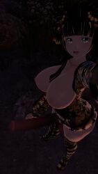 1futa 3d animated bed black_hair blue_eyes breasts fendravr futa_only futanari gold_hair horns horsecock horsecock_futanari huge large_breasts minotaur minotaur_futanari night outdoors outside solo stockings thick_thighs vrchat