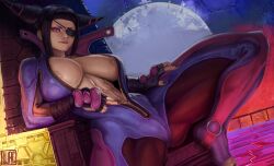 1girls abs absurdres areola_slip areolae bangs black_hair blunt_bangs bodysuit breasts capcom curvy eye_patch eyeshadow feet female female_only fingerless_gloves gloves hair_horns highres huge_breasts human inner_sideboob juri_han looking_at_viewer nail_polish navel nipple_bulge pink_eyes purple_nails reclining sidelocks sitting_on_throne solo spread_legs street_fighter street_fighter_v thick_thighs throne toeless_legwear toes ujac unzipped watermark