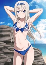 1girls armpits bikini blue_eyes female female_only hair_ornament inoshira kaguya-sama_wa_kokurasetai_~tensai-tachi_no_renai_zunousen~ shirogane_kei small_breasts solo swimsuit white_hair