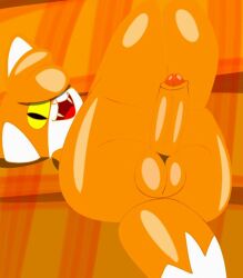 alpog21_(artist) anthro ass balls bulge canid canine felid feline felis felix_fox_(litten_lp) fox fur genitals looking_at_viewer male male_only mammal nude orange_body orange_fur penis simple_background solo