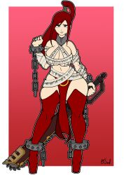 adepta_sororitas chains chainsword crossover erza_scarlet fairy_tail imperium_of_man red_hair sister_of_battle sister_repentia solo spiked_cuffs thigh_boots vsoulworks warhammer_(franchise) warhammer_40k