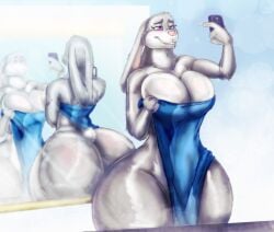 anthro ass bathing bathroom big_ass big_breasts big_butt breasts digital_media_(artwork) disney female fur huge_breasts huge_butt hyper hyper_ass hyper_butt judy_hopps lagomorph large_breasts leporid mammal mirror open_mouth purple_eyes rabbit selfie smile solo standing thick_thighs towel wide_hips xtrent968 zootopia