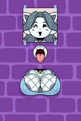 anthro breasts clothing female female_only fur furry furry_only glory_hole jingle_bell mob_face open_mouth shy_jaz solo_female temmie temmie_(undertale) through_wall undertale undertale_(series)