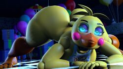 3_toes 3d 3d_(artwork) animatronic ass ass_up avian balloon balloons beak big_ass big_butt bird blue_eyes blush checkered_floor chicken five_nights_at_freddy's five_nights_at_freddy's_2 furry glowing_eyes huge_ass jack-o_pose jackochallenge large_ass lewdwithlogan looking_at_viewer narrowed_eyes nude orange_beak orange_legs party_hat pink_cheeks robot rosy_cheeks runaboo_chica sfm solo source_filmmaker thick_thighs toy_chica_(fnaf) yellow_body yellow_hair