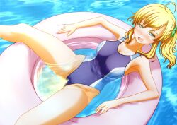 blonde_hair floatie light_blush one-piece_swimsuit peeing peeing_into_water peeing_self pool pool_ring pool_toy pullpull15 ring_floatie swimming_pool swimsuit swimwear urinating urinating_female urination urine water