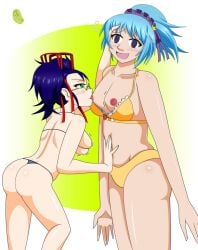 2girls attribute_theft bikini breast_sucking breasts female female_only kurono_kurumu multiple_girls rosario+vampire small_breast succubus